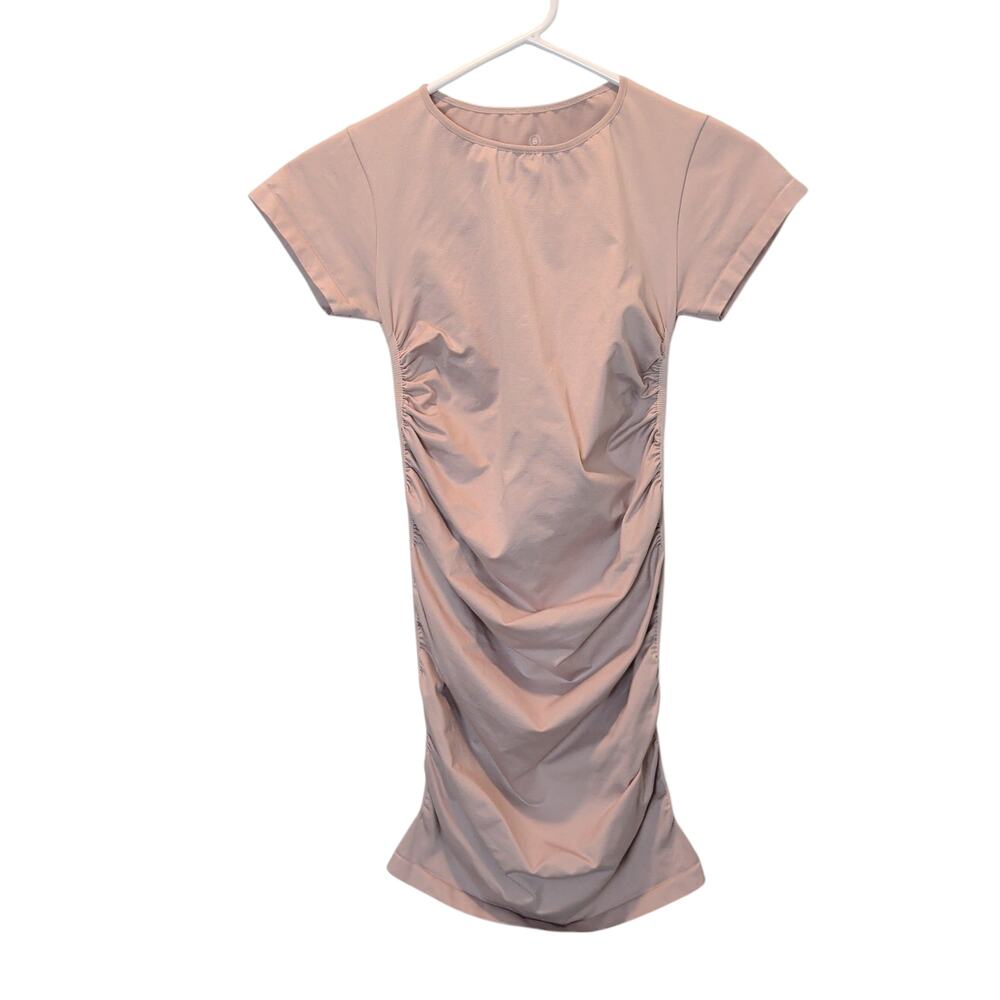 Blanqi Women's Sz S/M Everyday Pink Maternity Dress Stretch Cap Sleeve Crew Neck